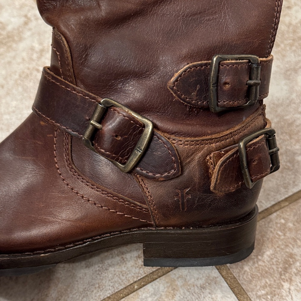 Frye Brown Triple Buckle Leather Boots - Picture 3 of 8